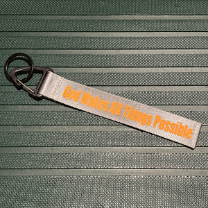 God Makes All Things Possible Grey Wrist strap keychain