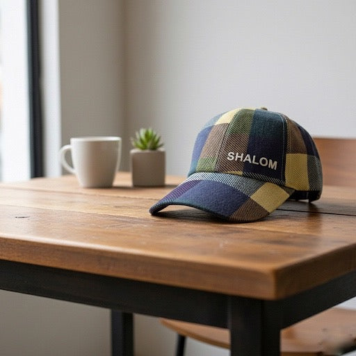 SHALOM Yellow Brown Checkers Cap