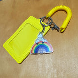 Rainbow Sheep I am fearfully and wonderfully made yellow Retractable Spring Coil Keychain with Yellow Cardholder