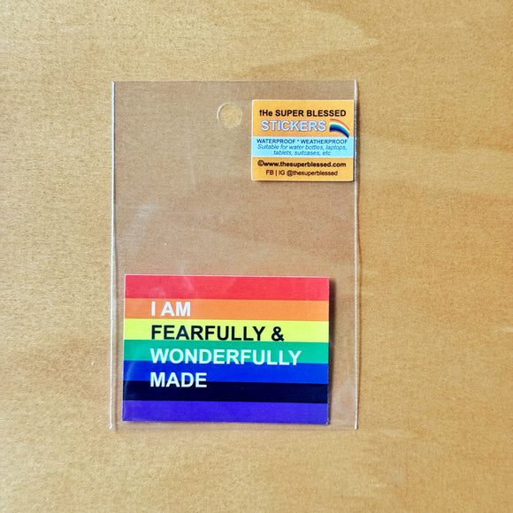 Fearfully and Wonderfully Made Rainbow Christian Waterproof Sticker