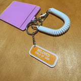 Beloved Child of God White Retractable Spring Coil Keychain with Pink Cardholder