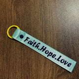 Faith Hope Love Cyan Wrist strap key ring