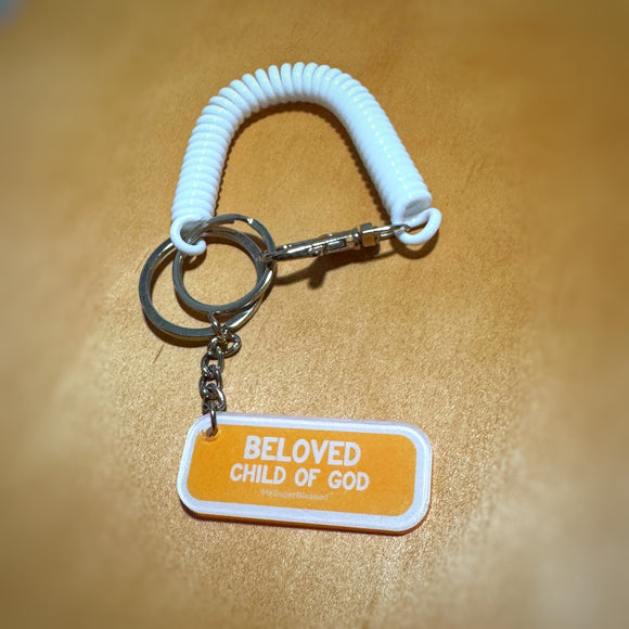 Beloved Child of God White Retractable Spring Coil Keychain