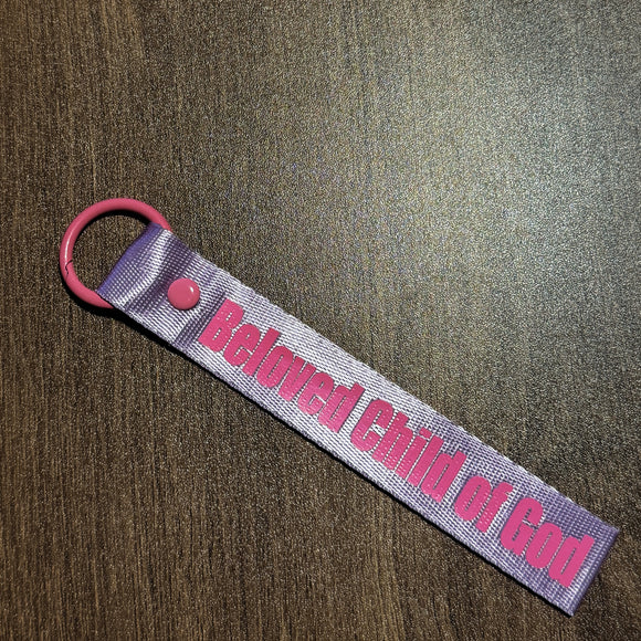 Beloved Child of God Purple Wrist strap key ring