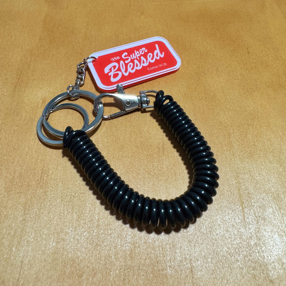 Super Blessed Black Retractable Spring Coil Keychain