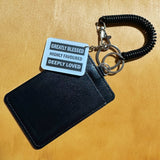 Greatly Blessed Highly Favoured Deeply Loved Black Retractable Spring Coil Keychain with Black Cardholder