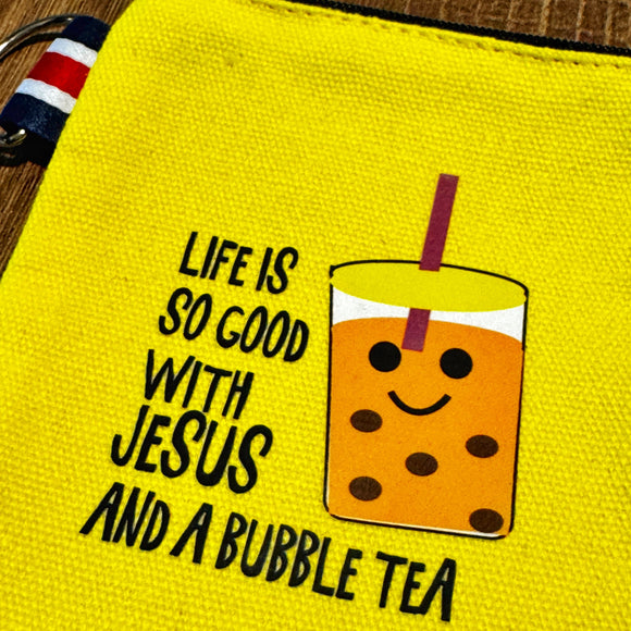 Jesus and Bubble Tea Coin Pouch with Key Ring