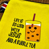 Jesus and Bubble Tea Coin Pouch with Key Ring