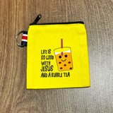 Jesus and Bubble Tea Coin Pouch with Key Ring