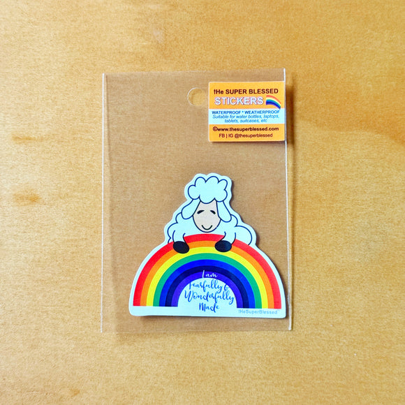 Rainbow Sheep I am Fearfully & Wonderfully Made Christian Waterproof Sticker