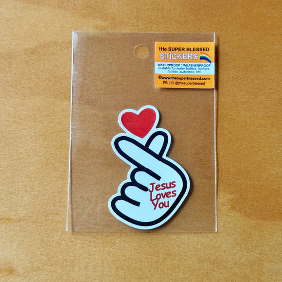 Jesus Loves You Finger Heart Christian Waterproof Sticker