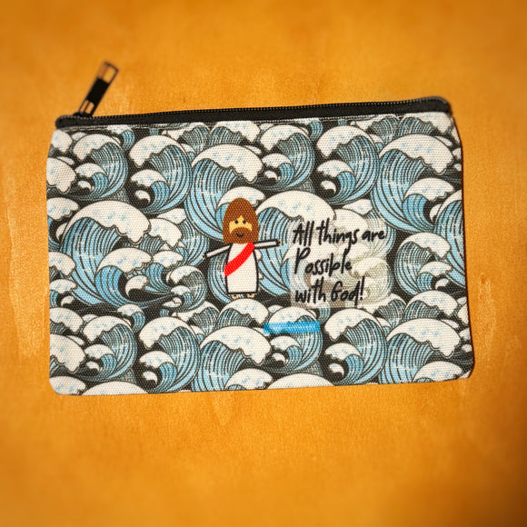 All Things are Possible With God Blue Waves Pencil Case Pouch