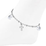 Stainless Steel Latin Cross Charm Bracelet/ Anklet w/ Extender Chain & Clear CZ - ANK226
