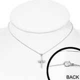 Fashion Alloy Prong-Set Round Flower Cross Charm Necklace w/ Clear CZ - CCZ028
