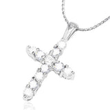 Fashion Alloy Prong-Set Round Flower Cross Charm Necklace w/ Clear CZ - CCZ028