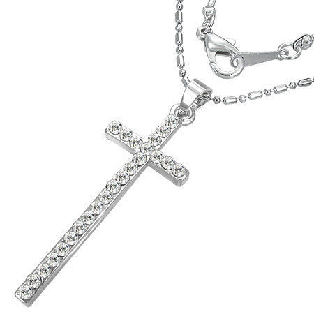 Fashion Alloy Latin Cross Charm Necklace w/ CZ - FNZ033