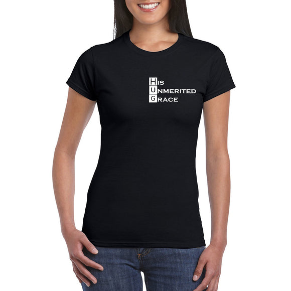 HUG His Unmerited Grace - Black Tshirt for Ladies