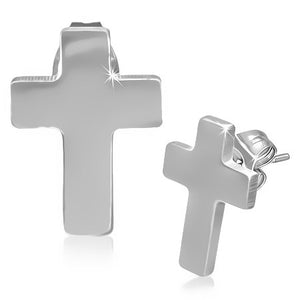 Click to enlarge 	 Stainless Steel Latin Cross Stud Earrings (pair) - JES186