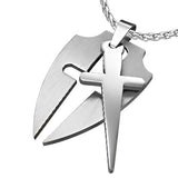 Stainless Steel 2-Part Cut-out Cross/Sward Shield Pendant - PAC191