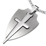 Stainless Steel 2-Part Cut-out Cross/Sward Shield Pendant - PAC191