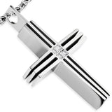Stainless Steel 2-tone Semi Pave-Set Cross Pendant w/ Clear CZ - PCR038