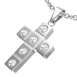 Stainless Steel Burnish-Set Latin Cross Pendant w/ Clear CZ - PCR150