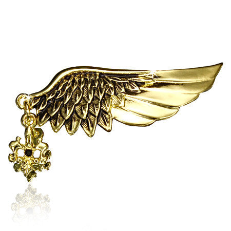 Fashion Alloy Guardian Angel Wing Feather Fleur De Lis Cross Flower Charm Pin Brooch w/ Black CZ - PIN398