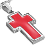 Stainless Steel Red Enameled Latin Cross Charm Pendant - PLY1045