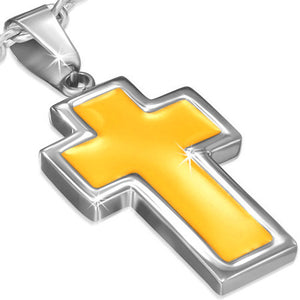 Stainless Steel Yellow Enameled Latin Cross Charm Pendant - PLY1047