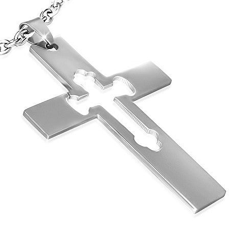 Stainless Steel Cut-out Fleur De Lis Cross Pendant - PLY602