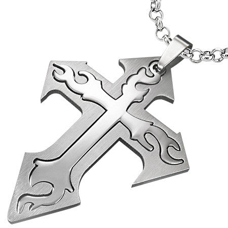 Stainless Steel 2-Part Cut-out Tribal Cross Pendant - TPB132