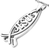 Stainless Steel 2-Part Cut-out Jesus Monogram Fish Religious Christian Pendant - TPB152
