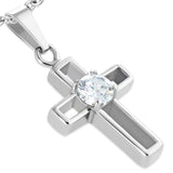 Stainless Steel Prong-Set Latin Cross Pendant w/ Clear CZ - UPM015