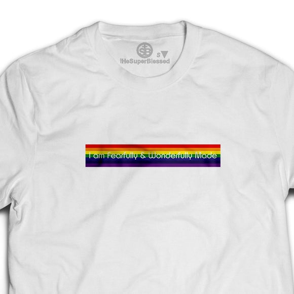 I am fearfully & wonderfully made Rainbow white - tHeSuperBlessed Christian unisex Tshirt